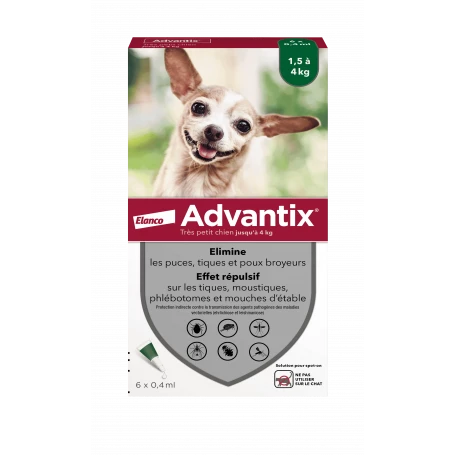 ELANCO Advantix Très Petit Chien De 1,5 à 4 Kg 1 ELANCO Advantix Très Petit Chien De 1,5 à 4 Kg