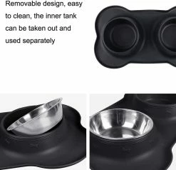 Yuzee Dog Bowl Ensemble De Bol Double Antidérapant En Acier Inoxydable, Avec Tampon En Silicone Anti-déversement, Bol D’eau Détachable Pour Animaux De Compagnie, Utilisé Pour Les Petites Et Moyennes Tailles -Pet Soin 195318364 max