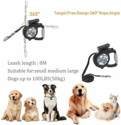 Unbranded 8m Dog Leash Ceinture Rétractable Laisse Avec Lampe De Poche Amovible, Poignée Antidérapante Pour -Pet Soin 208473311 max