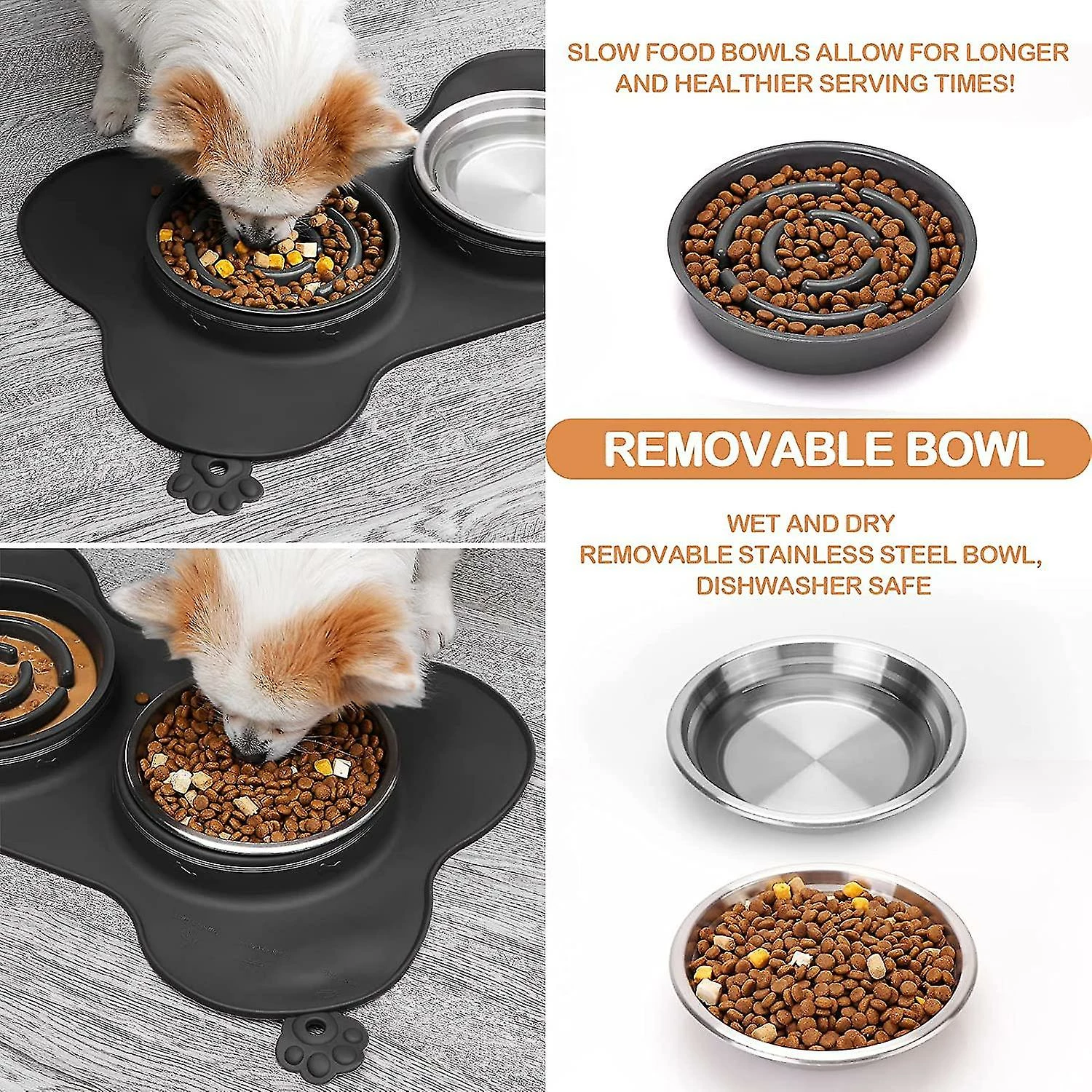 Unbranded Amovible Double Bowl Dog Bowl En Acier Inoxydable Bol Dog Food Bowl Placemat 3 Unbranded Amovible Double Bowl Dog Bowl En Acier Inoxydable Bol Dog Food Bowl Placemat â Image 3