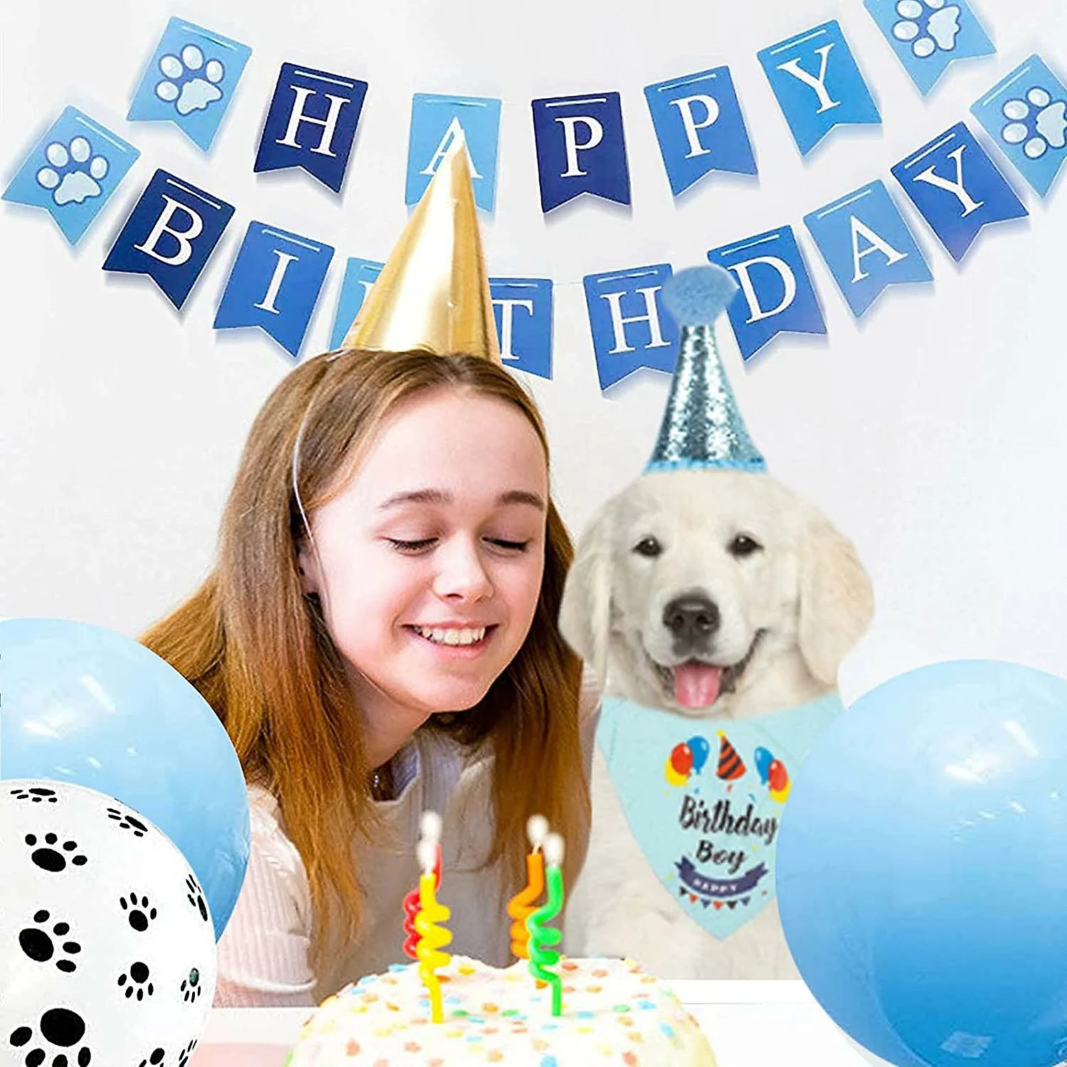 Ssdlv Dog Birthday Party Supplies Dog Birthday Bandana Hat Set Party Accessories (bleu) 4 Ssdlv Dog Birthday Party Supplies Dog Birthday Bandana Hat Set Party Accessories (bleu) – Image 4