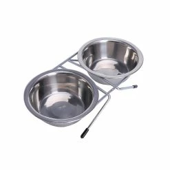 Unbranded En Acier Inoxydable Double Pet Bowls Dog Cat Water Food Anti Slip Feeding Station