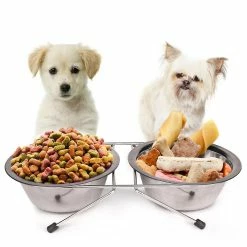 Unbranded En Acier Inoxydable Double Pet Bowls Dog Cat Water Food Anti Slip Feeding Station -Pet Soin 259376043 max