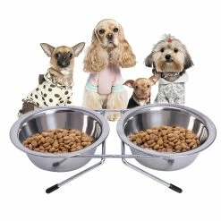 Unbranded En Acier Inoxydable Double Pet Bowls Dog Cat Water Food Anti Slip Feeding Station -Pet Soin 259376163 max