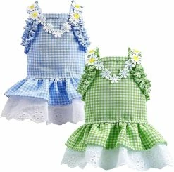 Ksalfye 2 Pack Summer Dog Robes Fille Puppy Chat Plaid Princesse Robe Fête Anniversaire Pet Vest Vêtements Pour Petits Chiens Moyens