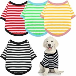 Yskaze 4 Pièces Chemise De Chien Petit Chien Rayé T Shirt Pet Apparel Puppy Sweatshirt Dog Vêtements Pour Chiens De Petite à Moyenne Taille