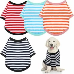 Yskaze 4 Pièces Chemise De Chien Petit Chien Rayé T Shirt Pet Apparel Puppy Sweatshirt Dog Vêtements Pour Chiens De Petite à Moyenne Taille