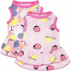 Yskaze 2 Pack Dog Shirt Jupe Pet Clothes, Puppy T-shirts Sleeveless Cute Princess Dress Summer Apparel, Puppy Outfit Printed Vest Pink Clothing For Small Ex