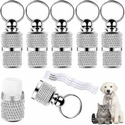 Unbranded 10 Pièces Adresse Tag Chiens Cat Dog Tag Animal Tag Avec Porte-clés Dog Tag Collar Tag Pour Chat Collier Chien Collier Tag Adresse Sleeve Argent