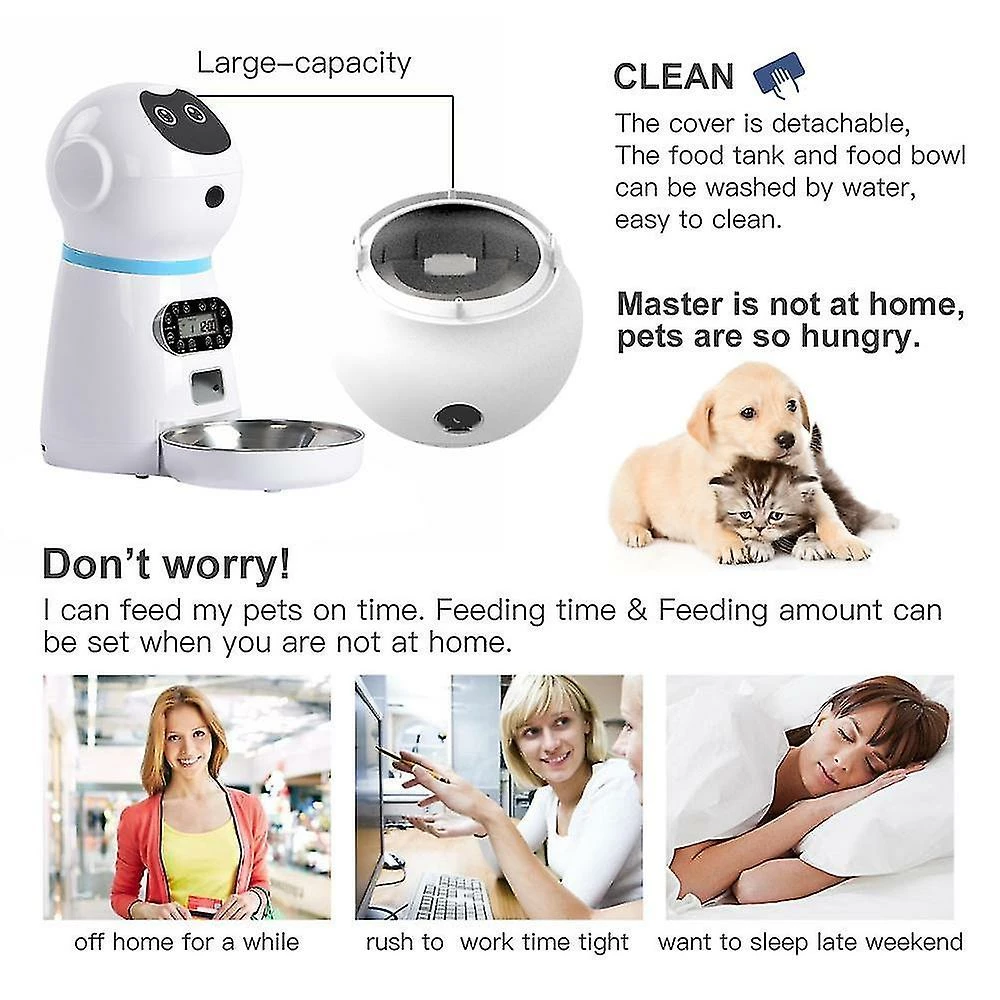 GHCD Mangeoires Automatiques Pour Animaux De Compagnie En Acier Inoxydable Dog Food Bowl Auto Cat LCD Screen Timer Food Dispenser Plug (US 2 GHCD Mangeoires Automatiques Pour Animaux De Compagnie En Acier Inoxydable Dog Food Bowl Auto Cat LCD Screen Timer Food Dispenser Plug (US – Image 2