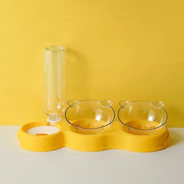 Unbranded Pet Cat Bowl Automatic Feeder Dog Cat Food Bowl With Water Fountain Double Bowl Drinking Raised Stand Dish Bowls For Cats Yellow 1 Unbranded Pet Cat Bowl Automatic Feeder Dog Cat Food Bowl With Water Fountain Double Bowl Drinking Raised Stand Dish Bowls For Cats Yellow