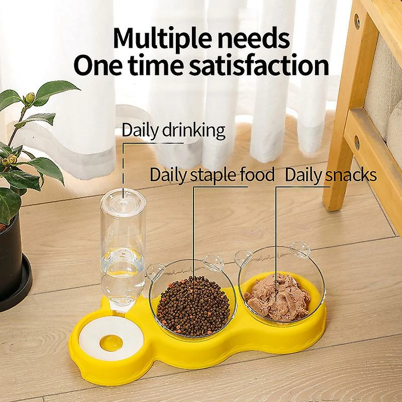 Unbranded Pet Cat Bowl Automatic Feeder Dog Cat Food Bowl With Water Fountain Double Bowl Drinking Raised Stand Dish Bowls For Cats Yellow 3 Unbranded Pet Cat Bowl Automatic Feeder Dog Cat Food Bowl With Water Fountain Double Bowl Drinking Raised Stand Dish Bowls For Cats Yellow – Image 3