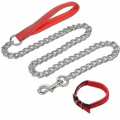 WOSAWE Fong Fong Chain Link Dog Leash Anti Chew Strong Anti Dog Leash Confortable Poignée Rembourrée Douce Pour Chiens De Taille Moyenne