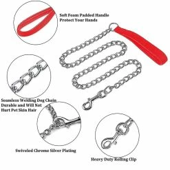 WOSAWE Fong Fong Chain Link Dog Leash Anti Chew Strong Anti Dog Leash Confortable Poignée Rembourrée Douce Pour Chiens De Taille Moyenne -Pet Soin 337888717 max