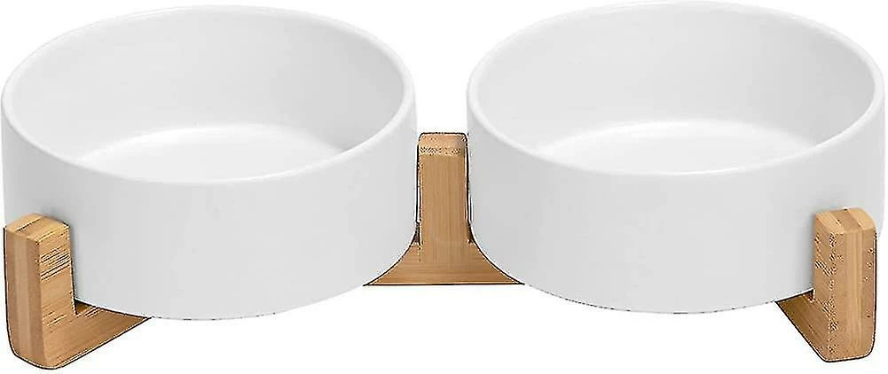 Unbranded Dog Bowl Ceramic Double Dog Food Bowl Avec Support En Bambou Pour Chats Et Chiens (850ml, Gris) E 1 Unbranded Dog Bowl Ceramic Double Dog Food Bowl Avec Support En Bambou Pour Chats Et Chiens (850ml, Gris) E