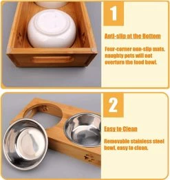 Zadian Double Cat Bowl En Acier Inoxydable Bamboo Cat Bowl Cat Bowl Dog And Cat Bowl (l) -Pet Soin 353761032 max
