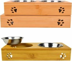 Zadian Double Cat Bowl En Acier Inoxydable Bamboo Cat Bowl Cat Bowl Dog And Cat Bowl (l) -Pet Soin 353761055 max