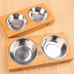 Zadian Double Cat Bowl En Acier Inoxydable Bamboo Cat Bowl Cat Bowl Dog And Cat Bowl (l) -Pet Soin 353761076 max