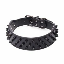 Unbranded Spiked Studded Pu Cuir Pet Dog Collar Bulldog Rivet Réglable Coffre-fort (1pcs-noir)