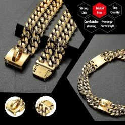 Mslam Charme Plaqué Or 18k 24mm De Large Heavy Duty Strong Cuban Chain Link Dog Collar Avec Boucle En Acier, Collier De Dressage Pour Chien En Métal En Acier Inoxydable Fort 18in -Pet Soin 392814761 max