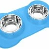 Unbranded Double Dog Cat Bols Acier Inoxydable Pas De Déversement Pas De Dérapage Tapis De Silicone