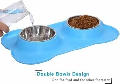 Unbranded Double Dog Cat Bols Acier Inoxydable Pas De Déversement Pas De Dérapage Tapis De Silicone -Pet Soin 425224125 max