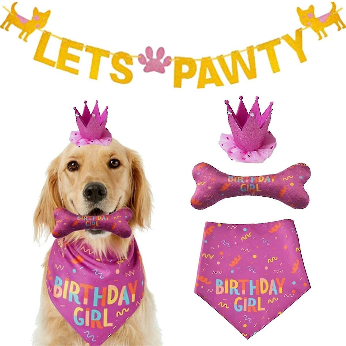 Unbranded Chien Anniversaire Bandana Chapeau Bone Toy Dog Party Set Joyeux Anniversaire (rose) 2 Unbranded Chien Anniversaire Bandana Chapeau Bone Toy Dog Party Set Joyeux Anniversaire (rose) – Image 2