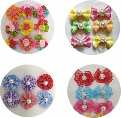 Wonderful Fong 50pcs / Pack Dog Hair Bows Paires Strass Perles Fleurs Topknot Mix Styles Dog Bows Pet -Pet Soin 447481125 max