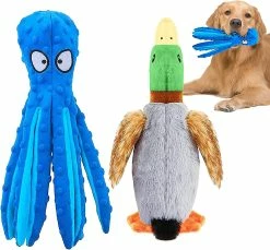 Baicccf Dog Squeaky Toys Octopus - Jouets Pour Chien En Peluche Froissés Pour Le Nettoyage Des Dents, Jouets à Mâcher Interactifs Durables Pour Chiens, Jouets Pour Chiens Mous Mignons Pour Petits Chiens Moyens, 2 P