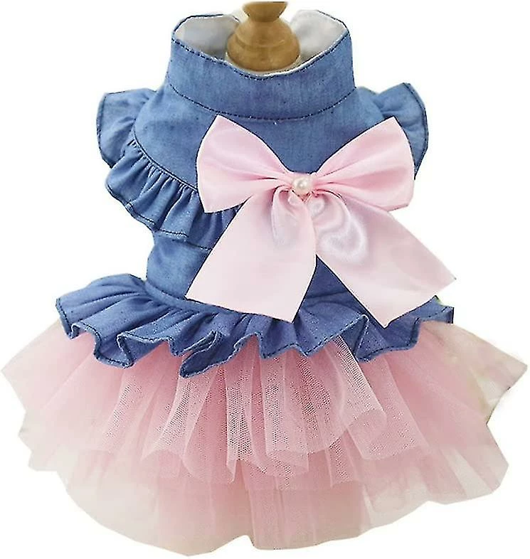 Ssxjv Puppy Dog Pet Clothes, Pet Dog Bow Denim Dress Tutu Jupe Vêtements D’été Pour Petit Chien Chat Cadeau 1 Ssxjv Puppy Dog Pet Clothes, Pet Dog Bow Denim Dress Tutu Jupe Vêtements D’été Pour Petit Chien Chat Cadeau
