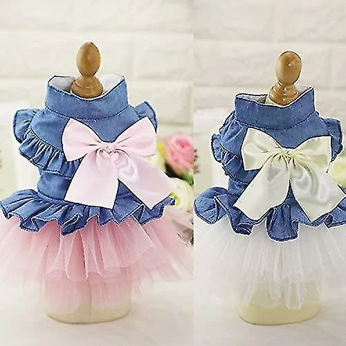 Ssxjv Puppy Dog Pet Clothes, Pet Dog Bow Denim Dress Tutu Jupe Vêtements D’été Pour Petit Chien Chat Cadeau 4 Ssxjv Puppy Dog Pet Clothes, Pet Dog Bow Denim Dress Tutu Jupe Vêtements D’été Pour Petit Chien Chat Cadeau – Image 4