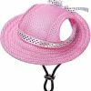 Cold Frost Round Brim Princess Hat Visière Dog Mesh Chapeau De Soleil Perforé Avec Trous D’oreille Pour Petit, Extra Petit Teddy, Shih Tzu, Yorkshire Terrier, Papillon Pink S (h