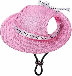 Cold Frost Round Brim Princess Hat Visière Dog Mesh Chapeau De Soleil Perforé Avec Trous D’oreille Pour Petit, Extra Petit Teddy, Shih Tzu, Yorkshire Terrier, Papillon Pink S (h