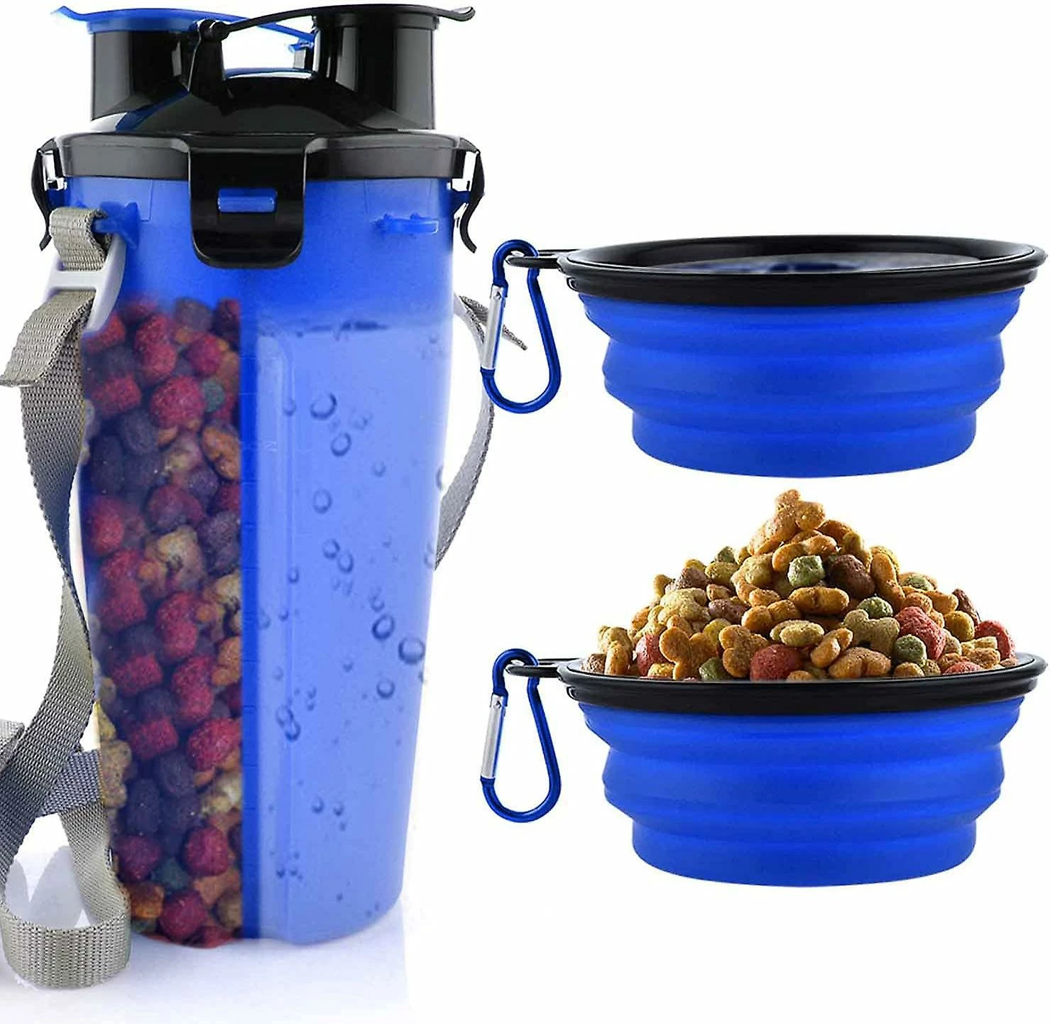 Yuzee Dog Water Bottle With 2 Collapsible Bowls Portable 2-in-1 Water Bottle And Food For Dog And Cat, (blue) 1 Yuzee Dog Water Bottle With 2 Collapsible Bowls Portable 2-in-1 Water Bottle And Food For Dog And Cat, (blue)