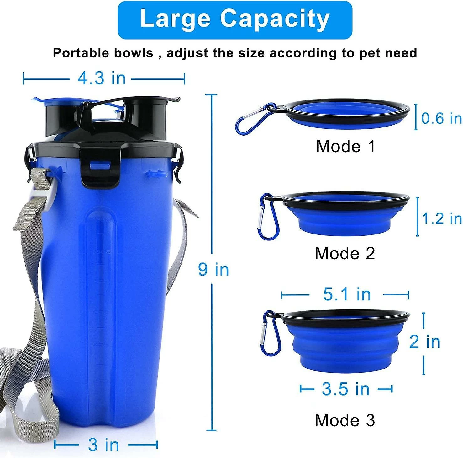 Yuzee Dog Water Bottle With 2 Collapsible Bowls Portable 2-in-1 Water Bottle And Food For Dog And Cat, (blue) 4 Yuzee Dog Water Bottle With 2 Collapsible Bowls Portable 2-in-1 Water Bottle And Food For Dog And Cat, (blue) – Image 4