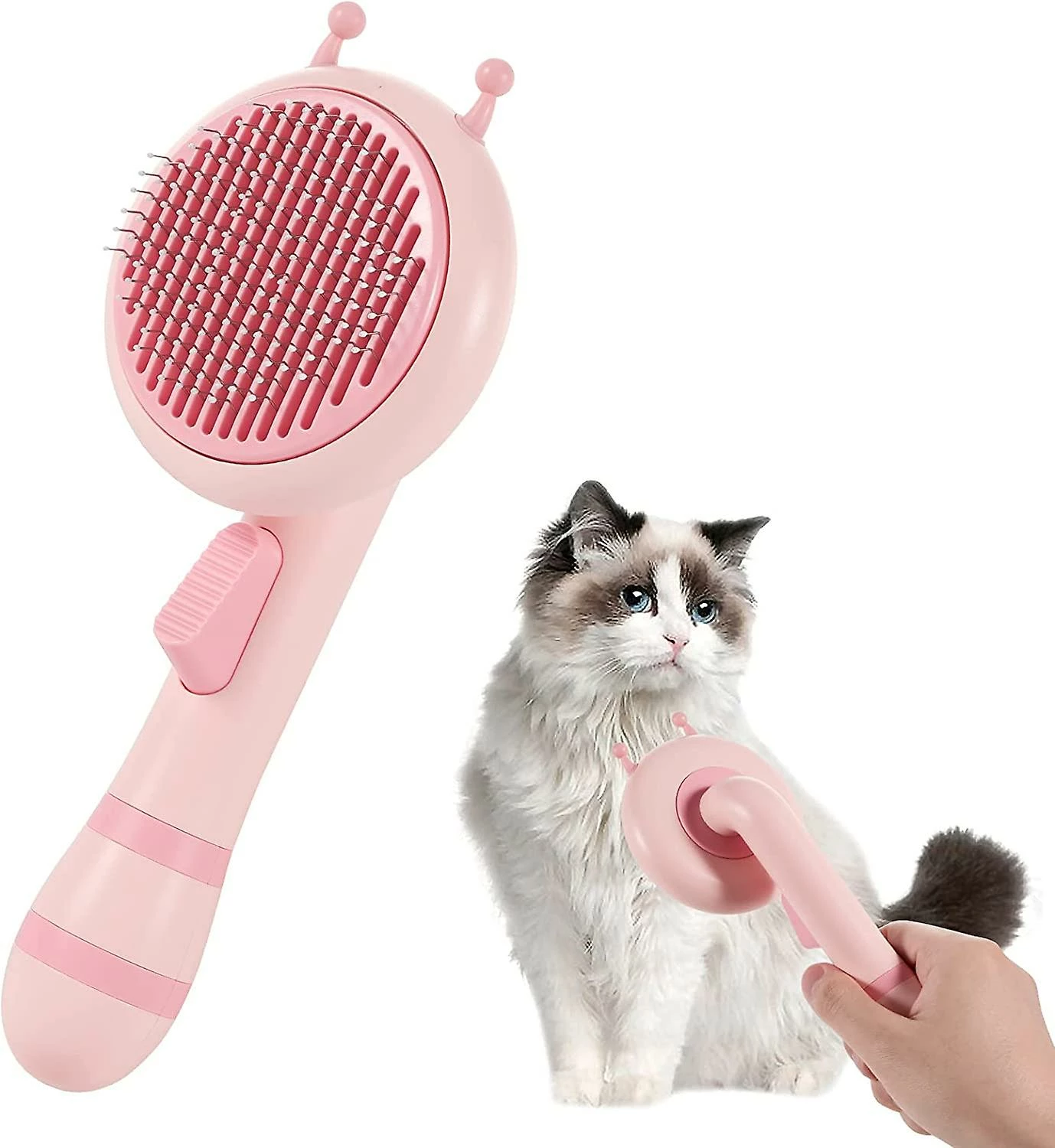 Yuzee Dog And Cat Brush, Self-cleaning Pet Brush, Long And Short Bristle, Chinchilla Grooming Brush With Ergonomic Handle And One Button Design - Pink 1 Yuzee Dog And Cat Brush, Self-cleaning Pet Brush, Long And Short Bristle, Chinchilla Grooming Brush With Ergonomic Handle And One Button Design - Pink