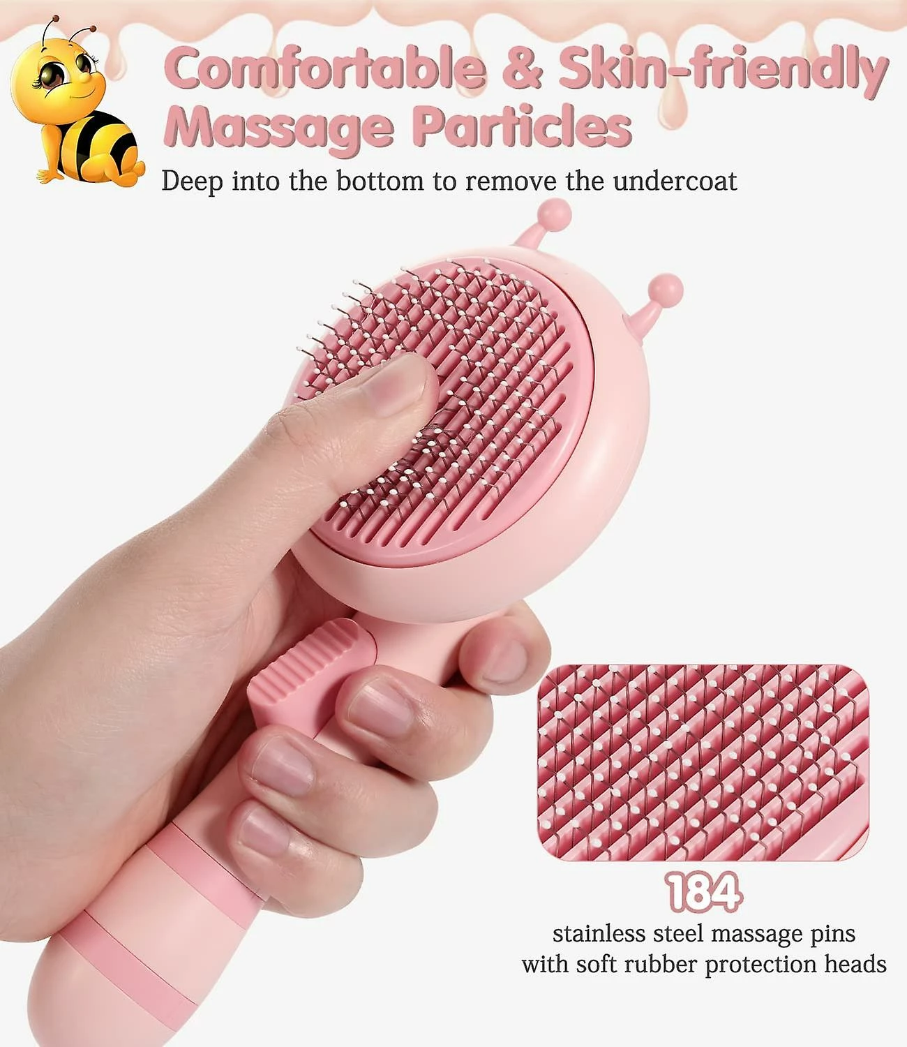 Yuzee Dog And Cat Brush, Self-cleaning Pet Brush, Long And Short Bristle, Chinchilla Grooming Brush With Ergonomic Handle And One Button Design - Pink 2 Yuzee Dog And Cat Brush, Self-cleaning Pet Brush, Long And Short Bristle, Chinchilla Grooming Brush With Ergonomic Handle And One Button Design - Pink – Image 2