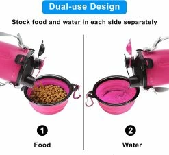 Yuzee Dog Water Bottle With 2 Collapsible Bowls Portable 2-in-1 Water Bottle And Food For Dog And Cat, (pink) -Pet Soin 490174719 max