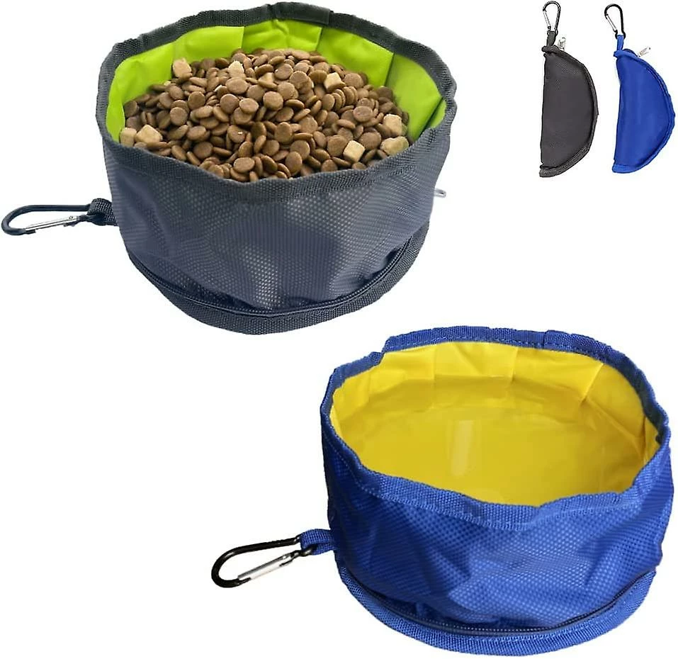 Yuzee Travel Bowl, 2 Pieces Collapsible Dog Bowl Travel Bowl Collapsible Dog Bowl Waterproof Fabric Portable With Carabiner And Zipper ((gray+blue)) 1 Yuzee Travel Bowl, 2 Pieces Collapsible Dog Bowl Travel Bowl Collapsible Dog Bowl Waterproof Fabric Portable With Carabiner And Zipper ((gray+blue))