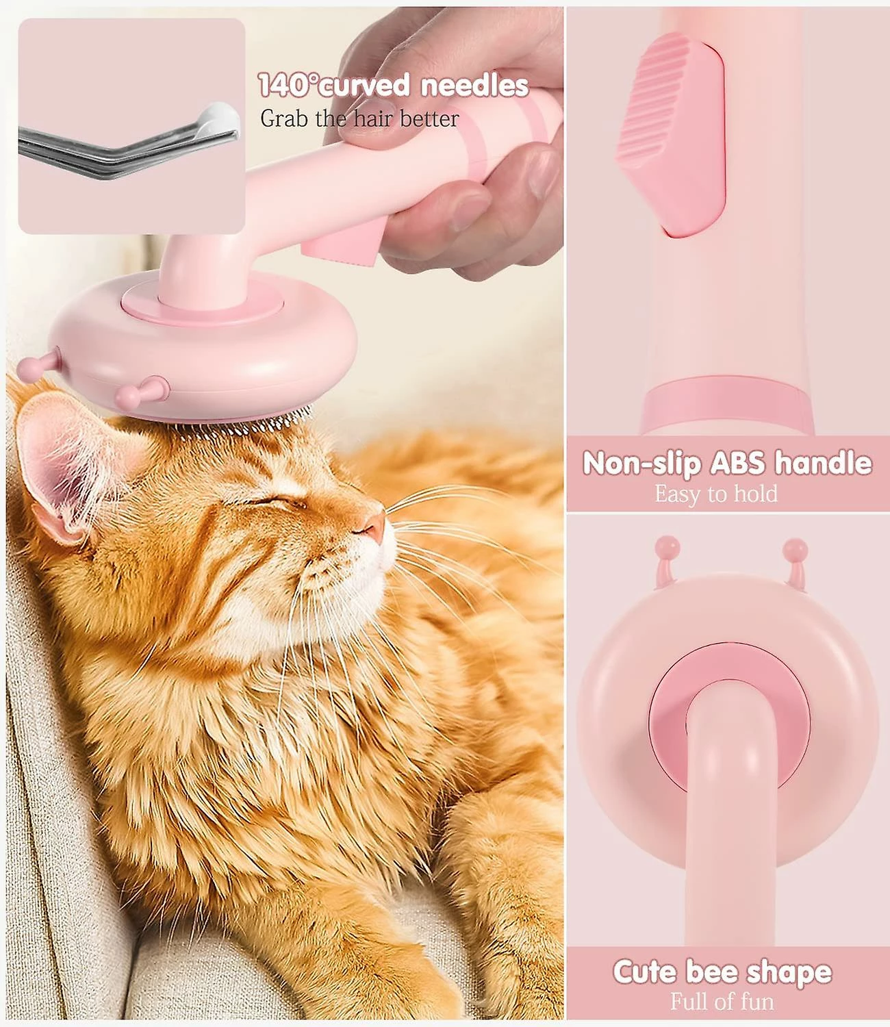 Yuzee Dog And Cat Brush, Self-cleaning Pet Brush, Long And Short Bristle, Chinchilla Grooming Brush With Ergonomic Handle And One Button Design - Pink 5 Yuzee Dog And Cat Brush, Self-cleaning Pet Brush, Long And Short Bristle, Chinchilla Grooming Brush With Ergonomic Handle And One Button Design - Pink – Image 5