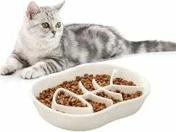 Unbranded White Ceramic Slow Feeder Cat Dog Bowls - Conception Unique Fishbone Fun