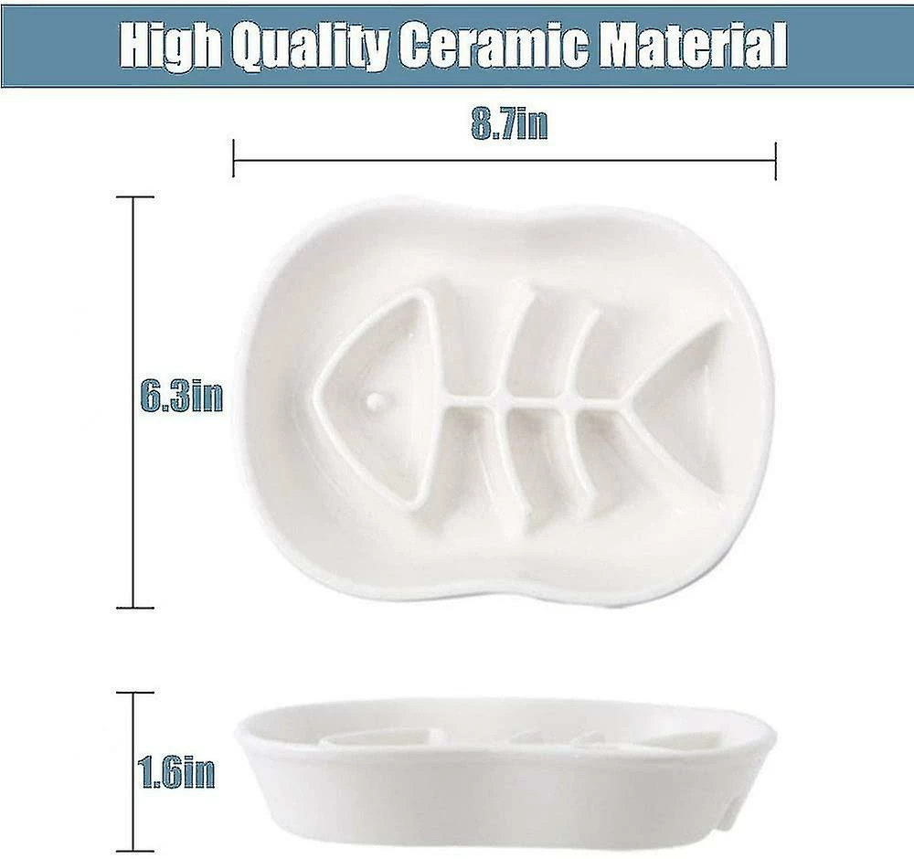 Unbranded White Ceramic Slow Feeder Cat Dog Bowls - Conception Unique Fishbone Fun 2 Unbranded White Ceramic Slow Feeder Cat Dog Bowls - Conception Unique Fishbone Fun – Image 2