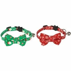 Knpht 2 Pack Christmas Dog Collar With Bow Tie, Santa Claus And Christmas Snowflake Co