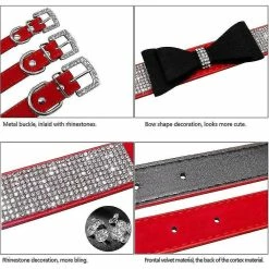 Aowear Strass Bowknot Pet Dog Collier Réglable Sparkly Crystal Studded Velvet -Pet Soin 510015176 max 1