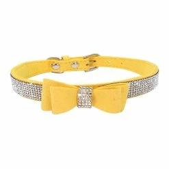 Aowear Strass Bowknot Pet Dog Collier Réglable Sparkly Crystal Studded Velvet