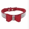 Aowear Strass Bowknot Pet Dog Collier Réglable Sparkly Crystal Studded Velvet