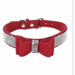 Aowear Strass Bowknot Pet Dog Collier Réglable Sparkly Crystal Studded Velvet