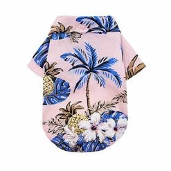 Rion New Summer Pet Dog Clothes Hawaiian Style Leaf Printed Beach Shirts For Puppy Small Large Cat Dog Chihuahua Costume Pet Clothing 4-pink Coconut Tree