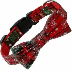 Mike Dog Cat Collar Bowtie Buffalo Check Plaid Christmas Winter Snowflake Pet Collargreen_w