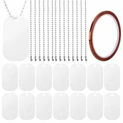 Unbranded ID Label Dog Tag Set Pendentifs En Aluminium 23.6inch Chain White Sublimation Blank